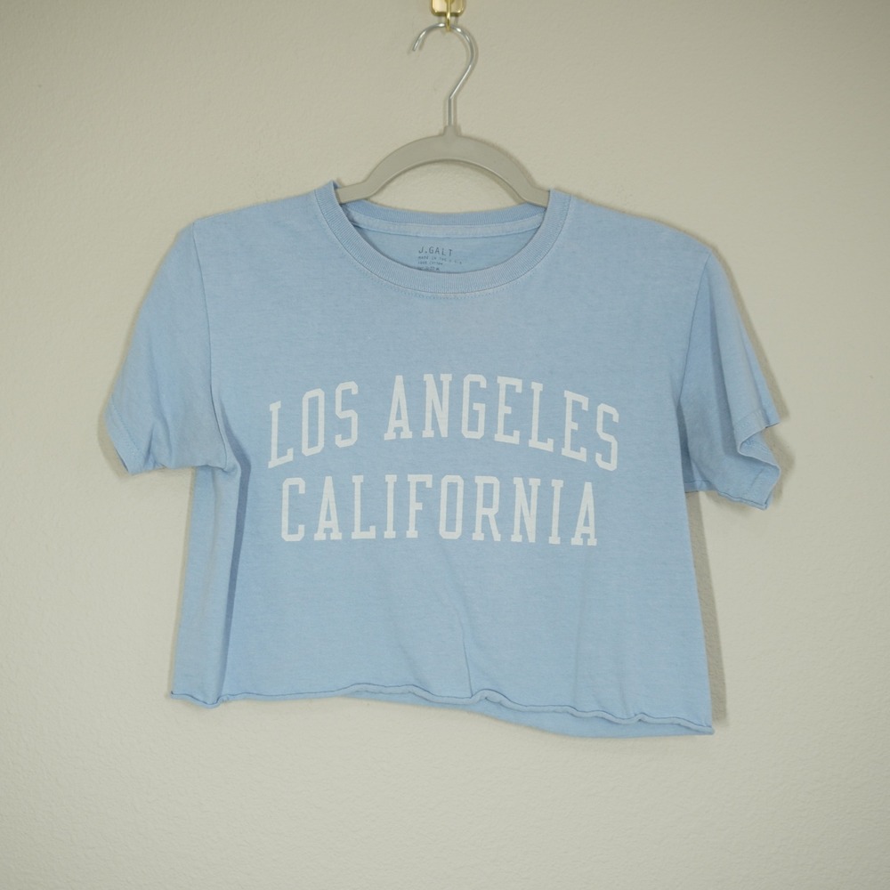 J. Galt Brandy Melville Los Angeles California Cropped Graphic T-Shirt Blue OS